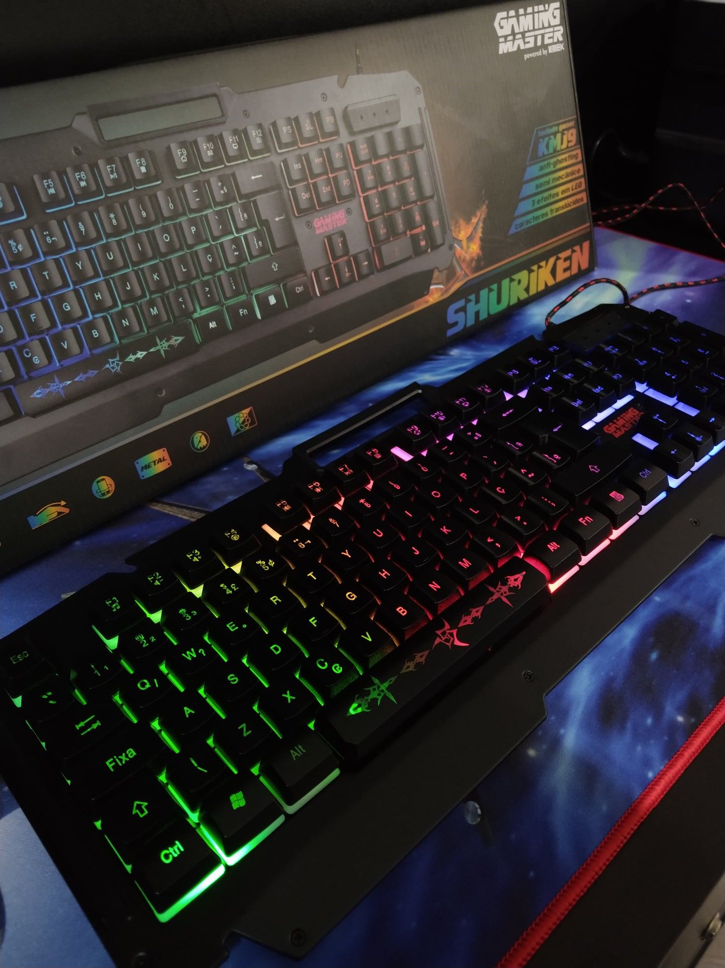 Teclado Gamer Semi Mecânico Metal Led RGB Shuriken KMJ9