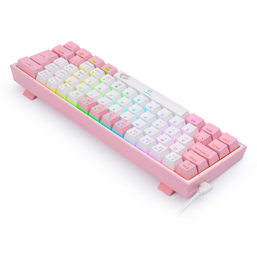 TECLADO GAMER COM FIO REDRAGON/ FIZZ RGB SAKURA LOLLIPOP/ BRANCO E ROSA/ OUTEMU MK2 ABNT2 - K617-RGB-WP BLUE