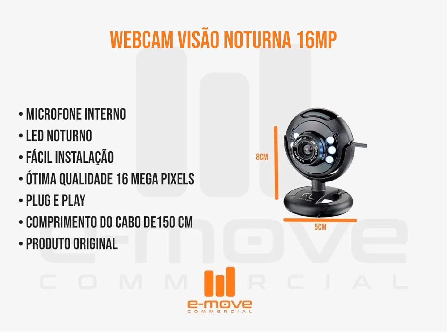 Webcam Standard 480p 30Fps Led Noturno c/Botão Snapshot Microfone Conexão Usb Preto - WC045