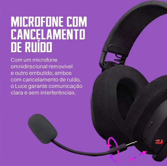 Headset Gamer Redragon Luce H888 Sem Fio Bluetooth 40mm Cor Preto