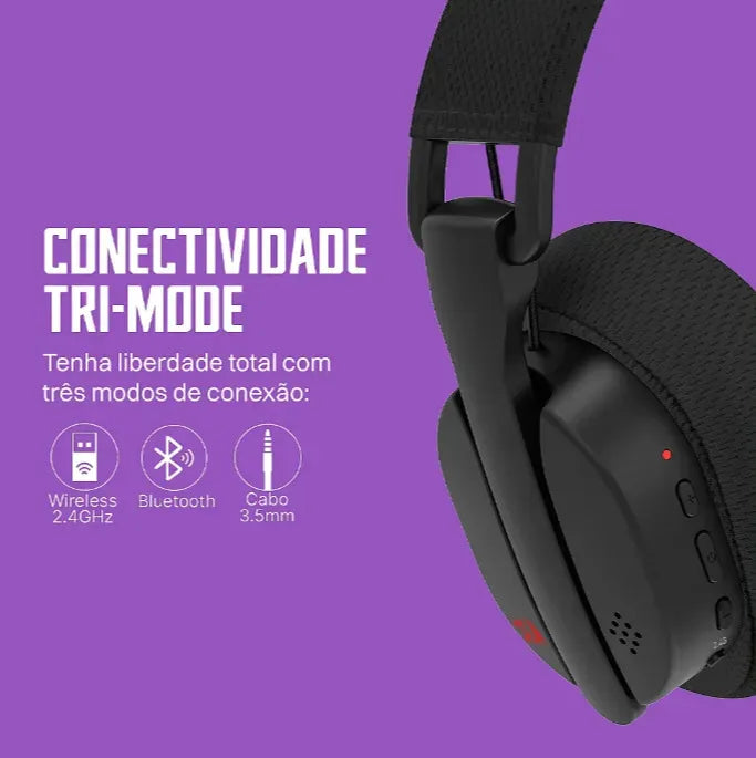 Headset Gamer Redragon Luce H888 Sem Fio Bluetooth 40mm Cor Preto