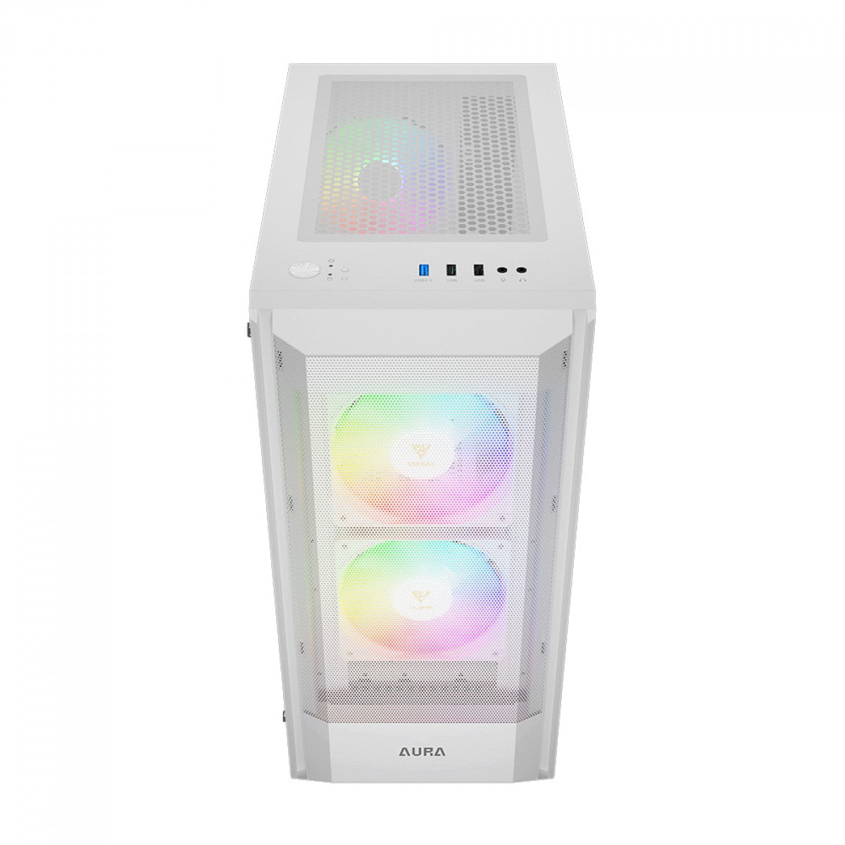 Gabinete Gamer Gamdias Aura GC6 WH ARGB, Vidro Temperado, ATX, Mid Tower, Com 3 Fans, Sem Fonte, Branco