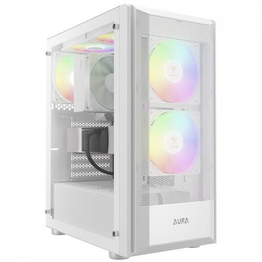 Gabinete Gamer Gamdias Aura GC6 WH ARGB, Vidro Temperado, ATX, Mid Tower, Com 3 Fans, Sem Fonte, Branco