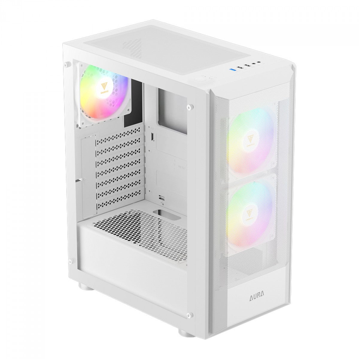 Gabinete Gamer Gamdias Aura GC6 WH ARGB, Vidro Temperado, ATX, Mid Tower, Com 3 Fans, Sem Fonte, Branco