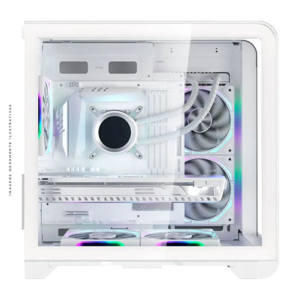 Gabinete Gamer K-Mex Aquário Cyberpunk CG-W8KI, mATX, Display Digital, Sem Fonte e Fan, Branco - CGW8KIRH002CB0X