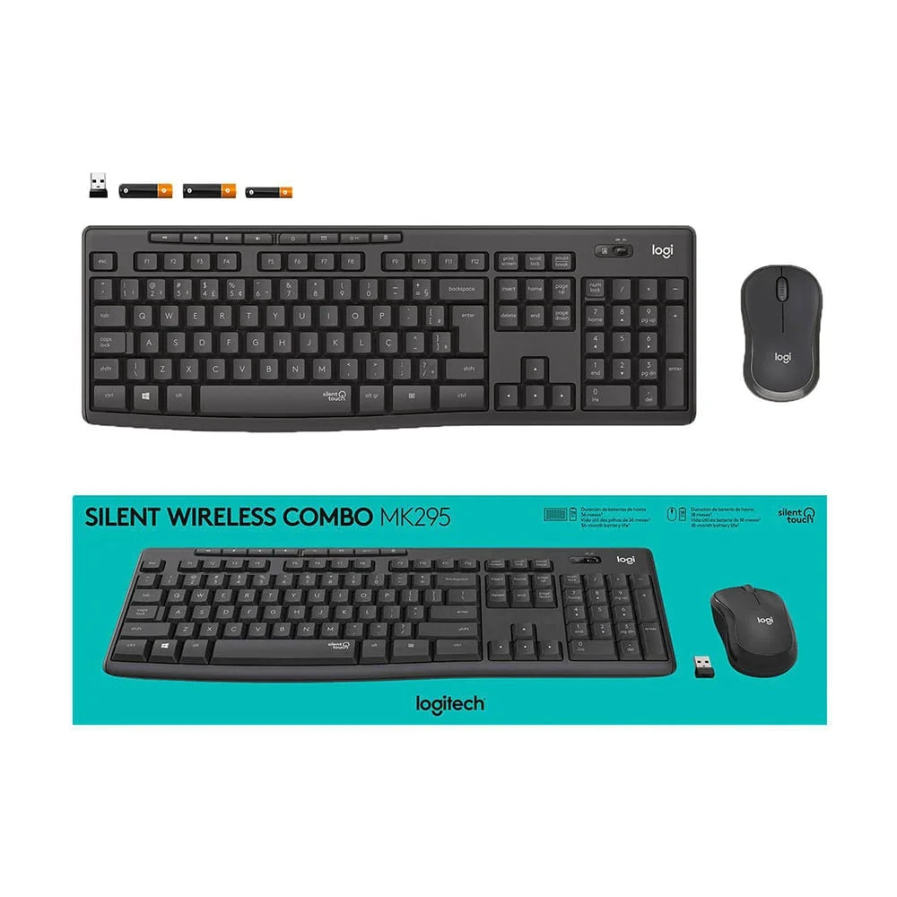 Kit Teclado e Mouse Logitech MK295 USB Silent Wireless Preto