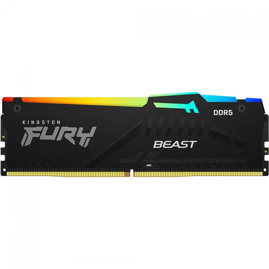 Memória DDR5 Kingston Fury Beast, RGB, 16GB, 5200Mhz, Black, KF552C40BBA-16