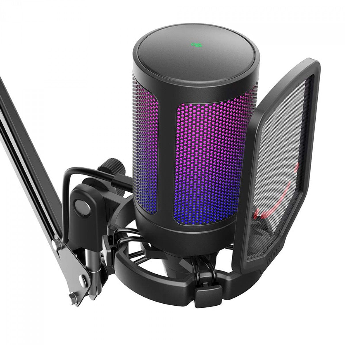 Microfone Gamer Fifine Ampligame A6T, RGB, USB, Black, Com Braço Articulado