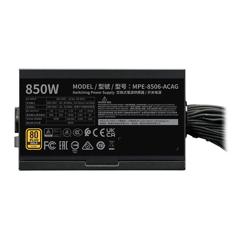 Fonte Cooler Master MWE Gold 850 V3, 850W, ATX 3.1, 80 Plus Gold, Preto, MPE-8506-ACAG-BBR
