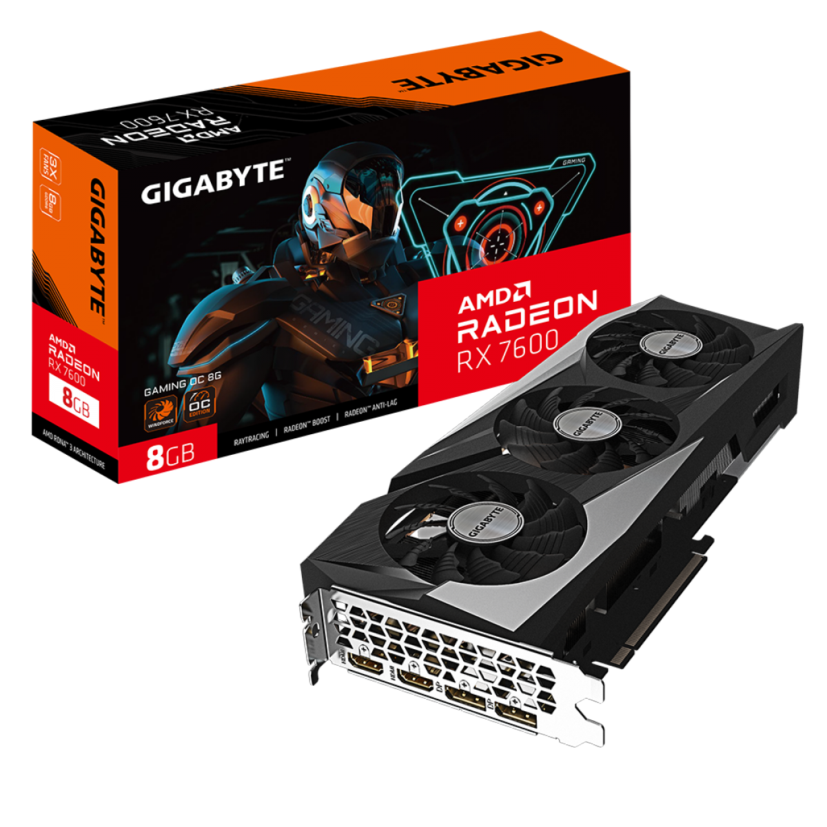 *CONSULTAR VALOR E DISPONIBILIDADE PELO WHATSAPP* Placa De Vídeo Gigabyte AMD Radeon RX 7600 Gaming OC, 8GB, GDDR6, FSR, Ray Tracing, GV-R76GAMING OC-8GD