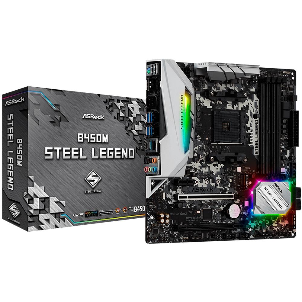 *CONSULTAR VALOR PELO WHATSAPP* Placa Mãe ASRock B450M Steel Legend, AMD AM4, mATX, DDR4