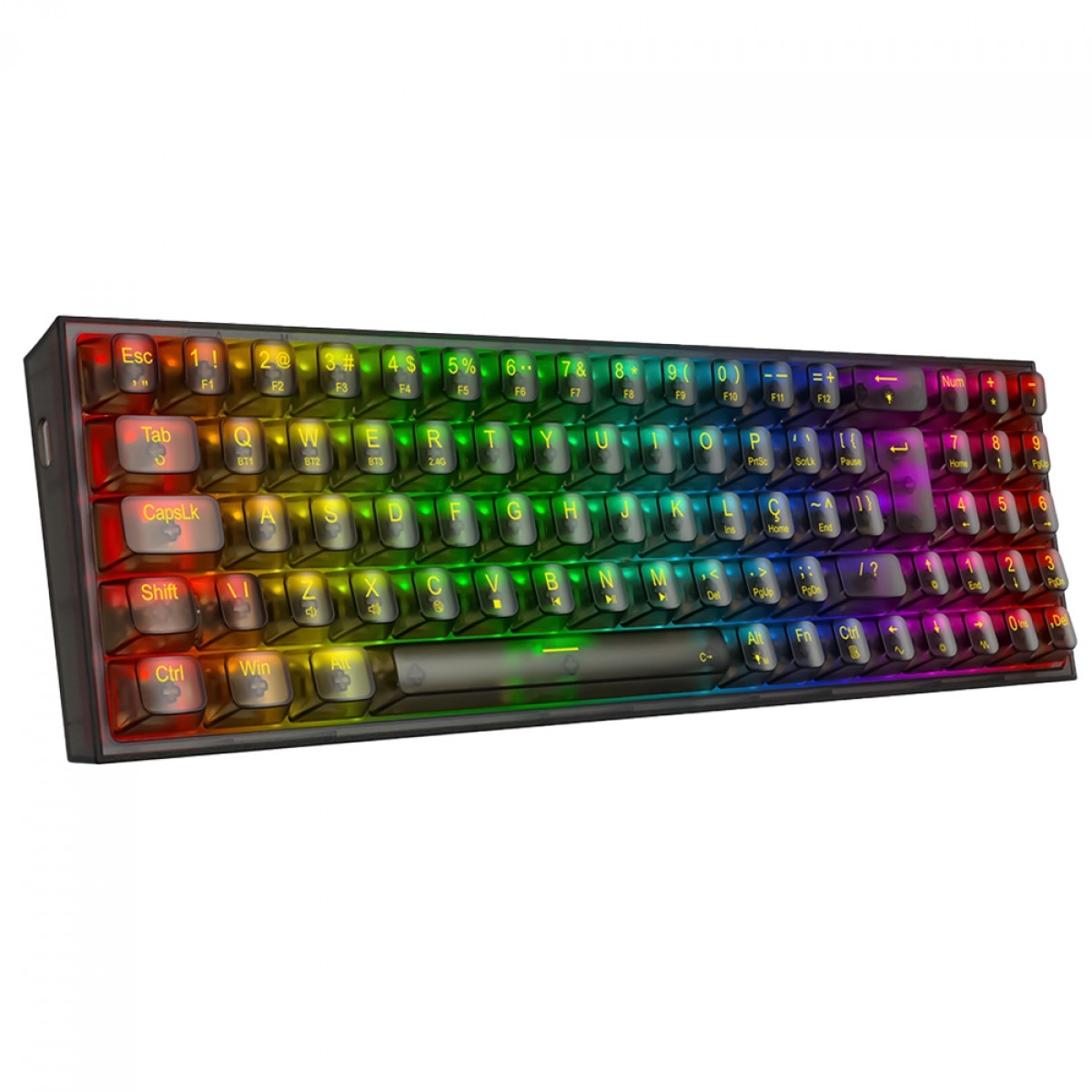 Teclado Gamer Mecânico Redragon Pollux Pro Clear, RGB, Wireless, Bluetooth, Switch Crystal, ABNT2, Preto, K628CTB-RGB-PRO PT