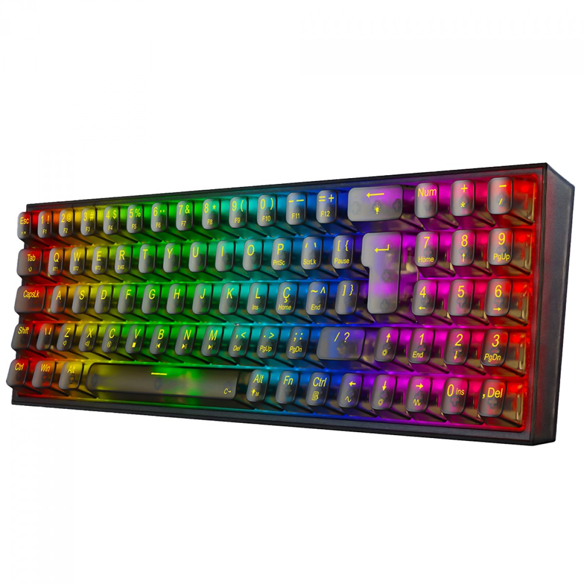 Teclado Gamer Mecânico Redragon Pollux Pro Clear, RGB, Wireless, Bluetooth, Switch Crystal, ABNT2, Preto, K628CTB-RGB-PRO PT