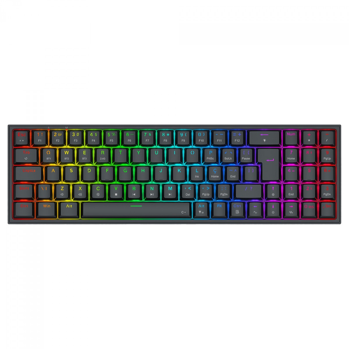 Teclado Gamer Sem Fio Mecânico Pollux Pro RGB, Preto, Abnt2, Switch Marrom, K628RGB-pro (pt-brown), Redragon