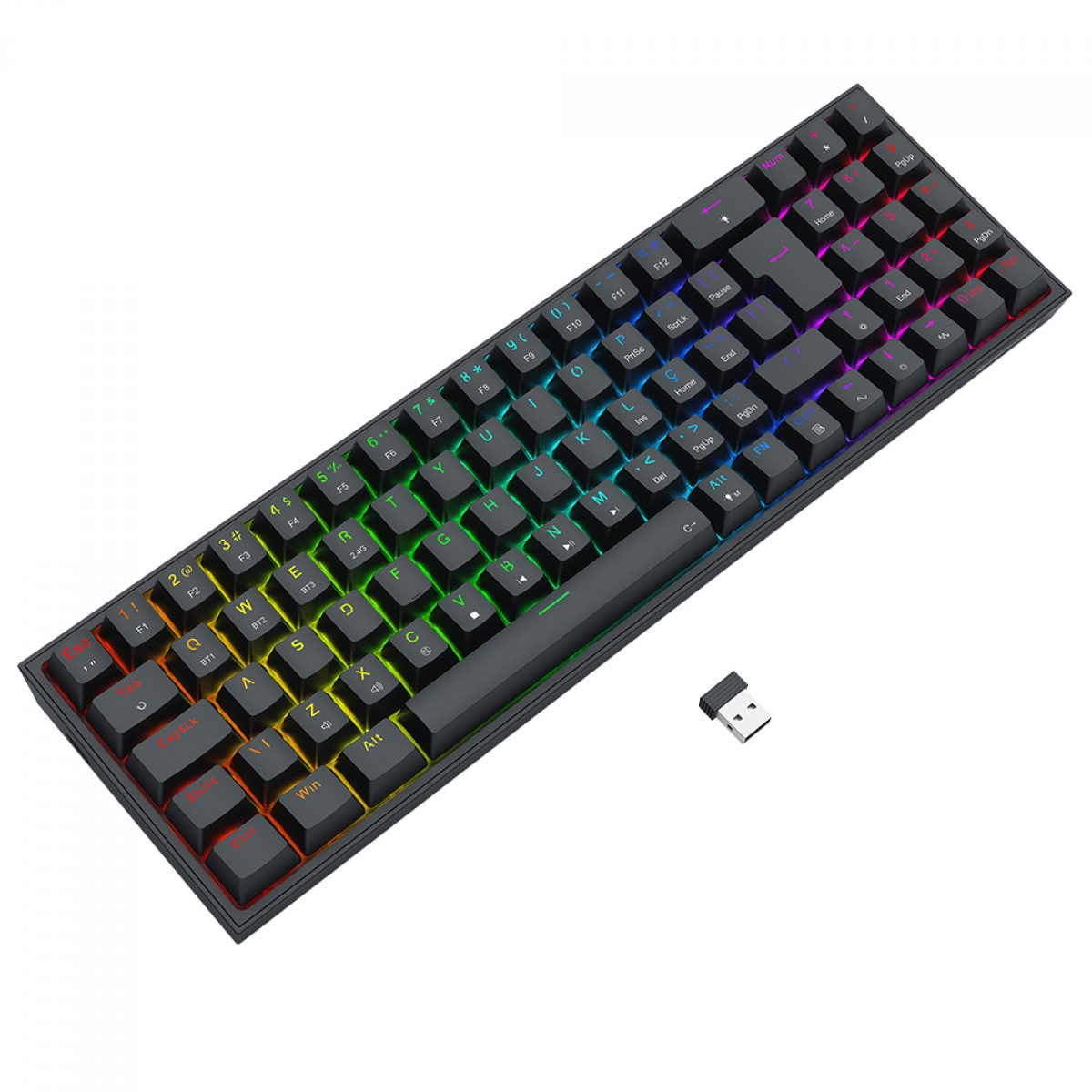 Teclado Gamer Sem Fio Mecânico Pollux Pro RGB, Preto, Abnt2, Switch Marrom, K628RGB-pro (pt-brown), Redragon