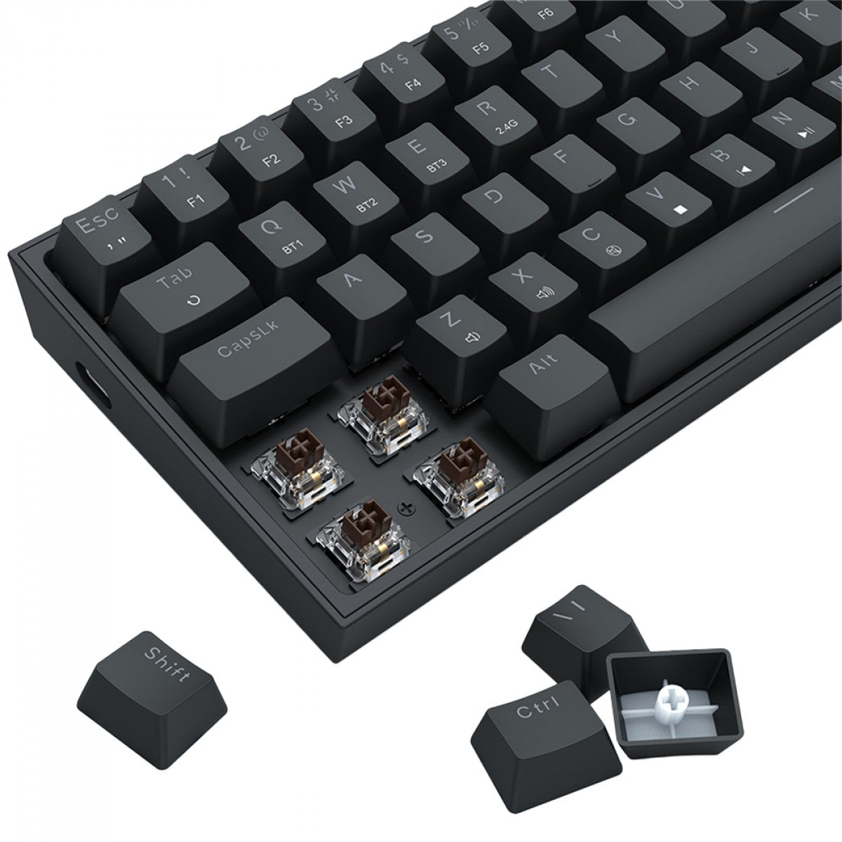 Teclado Gamer Sem Fio Mecânico Pollux Pro RGB, Preto, Abnt2, Switch Marrom, K628RGB-pro (pt-brown), Redragon