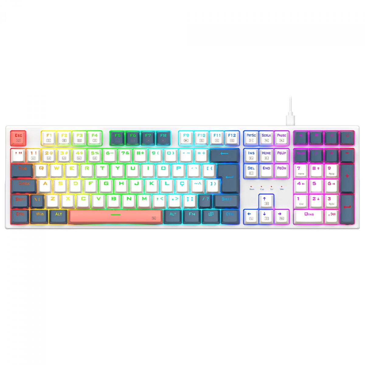 Teclado Mecânico Gamer Redragon Trundle, RGB, Switch Brown, ABNT2, Branco, Azul e Rosa, K668WBO-RGB (PT-BROWN)