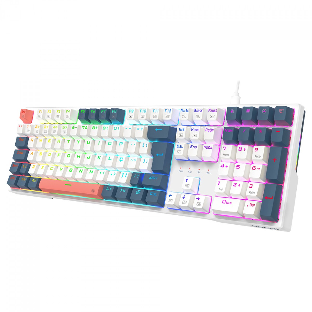 Teclado Mecânico Gamer Redragon Trundle, RGB, Switch Brown, ABNT2, Branco, Azul e Rosa, K668WBO-RGB (PT-BROWN)
