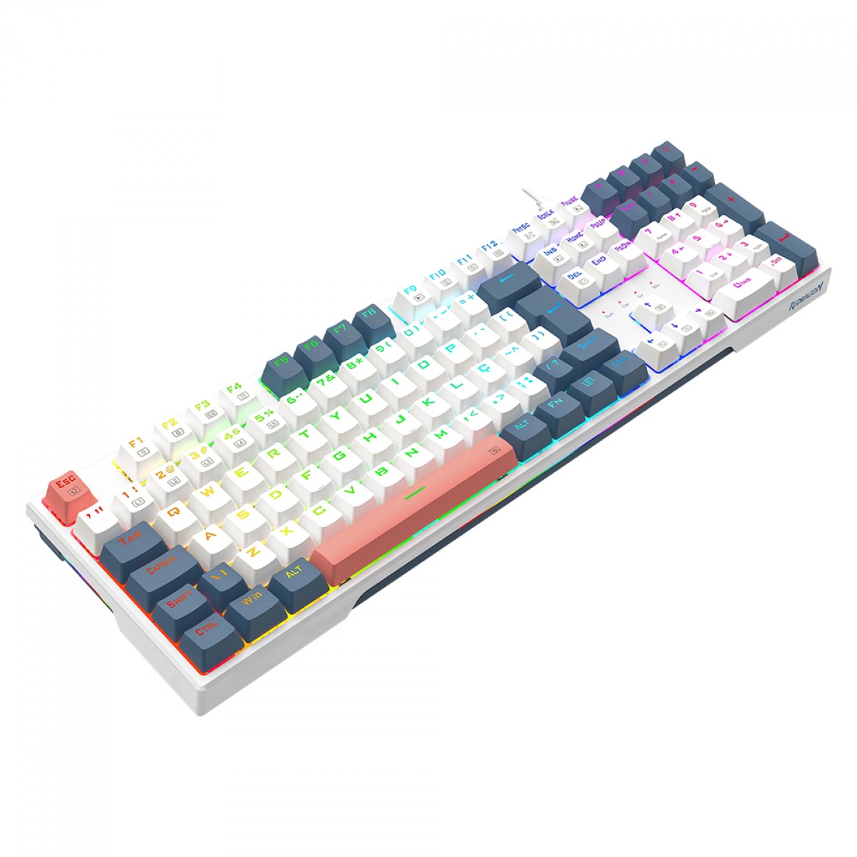 Teclado Mecânico Gamer Redragon Trundle, RGB, Switch Brown, ABNT2, Branco, Azul e Rosa, K668WBO-RGB (PT-BROWN)
