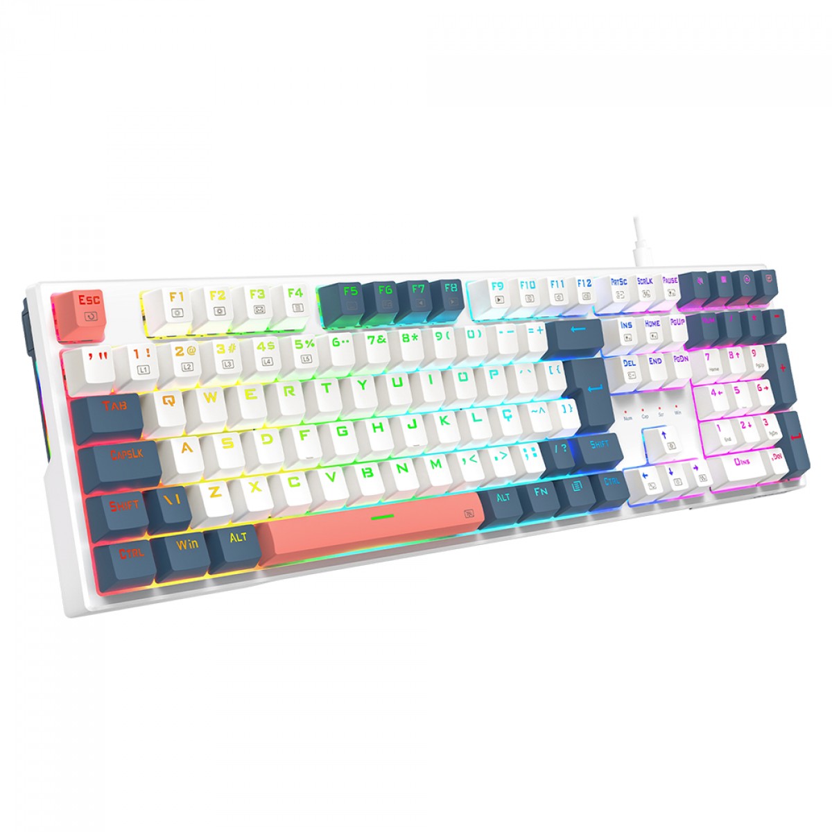 Teclado Mecânico Gamer Redragon Trundle, RGB, Switch Brown, ABNT2, Branco, Azul e Rosa, K668WBO-RGB (PT-BROWN)
