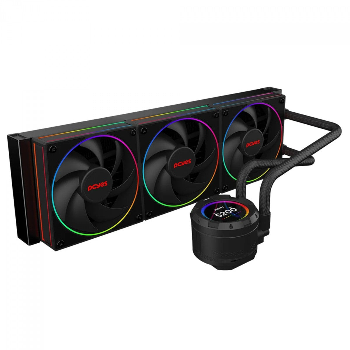 Water Cooler PCYES Vision Black Vulcan, ARGB, 360mm, Intel-AMD, Tela LCD, Preto, VS360BV