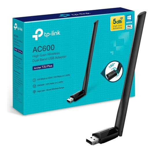 Adaptador Wireless USB TP-Link AC600 Archer T2U PLUS - Dual Band 2.4/5GHZ