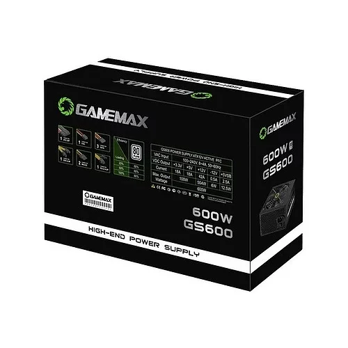 Fonte Gamemax GS600, 600W, 80 Plus White, PFC Ativo