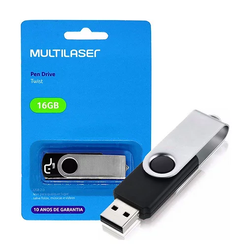 Pendrive Multilaser Twist  16gb 2.0 Preto E Prateado