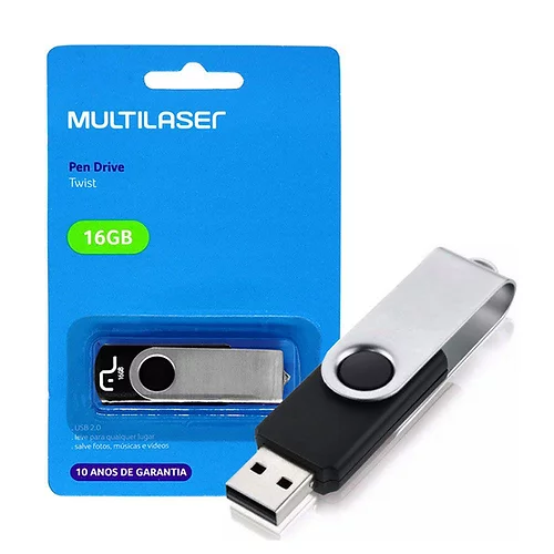 Pendrive Multilaser Twist 16gb 2.0 Preto E Prateado