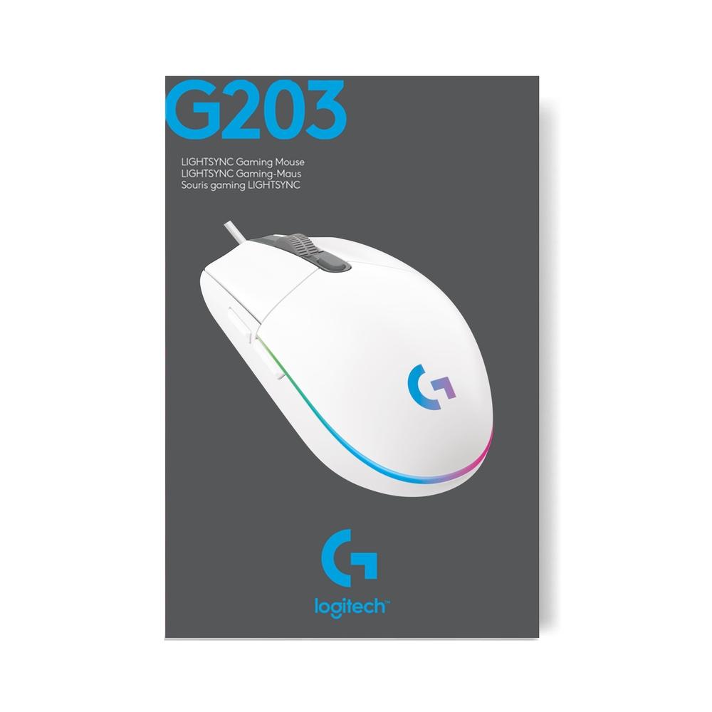 Mouse Gamer Logitech G203 LIGHTSYNC RGB, Efeito de Ondas de Cores, 6 Botões Programáveis e Até 8.000 DPI, Branco - 910-005794