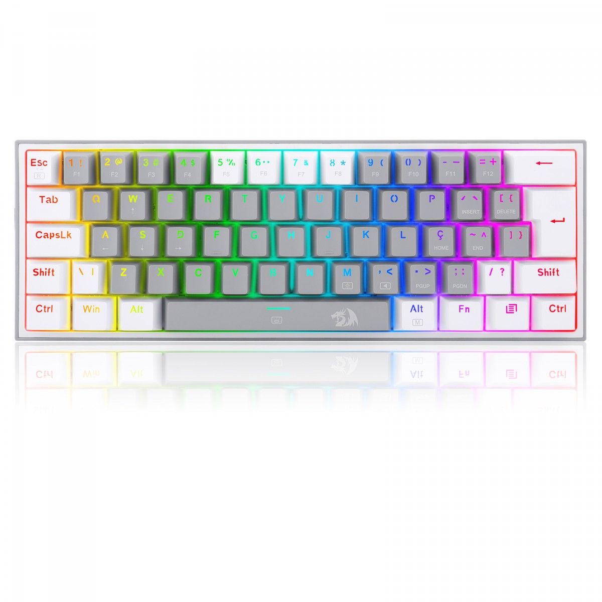 Teclado Mecânico Gamer Redragon Fizz/ RGB/ Switch Blue/ ABNT 2/ Gray/White/ K617-RGB-GW