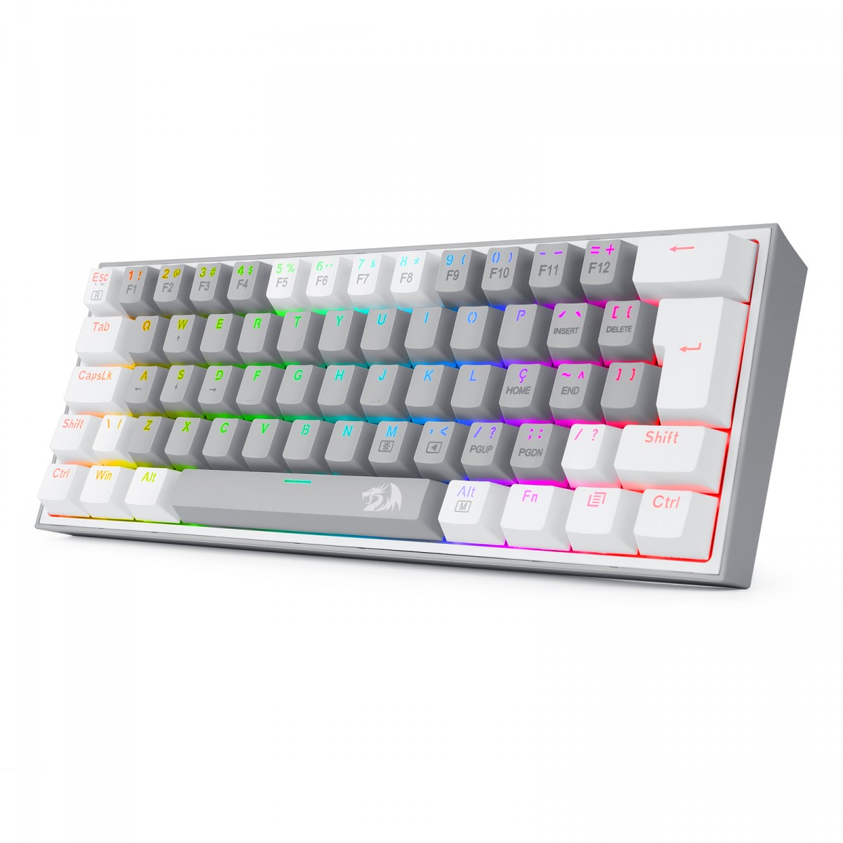 Teclado Mecânico Gamer Redragon Fizz/ RGB/ Switch Blue/ ABNT 2/ Gray/White/ K617-RGB-GW