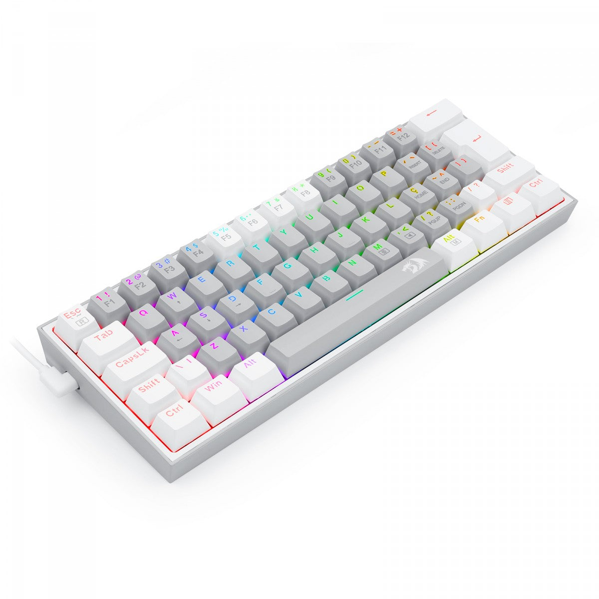 Teclado Mecânico Gamer Redragon Fizz/ RGB/ Switch Blue/ ABNT 2/ Gray/White/ K617-RGB-GW